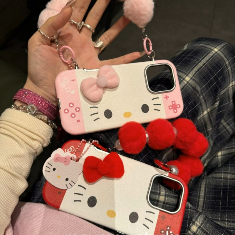 Kitty Face Leather Bow Phone Case KI698