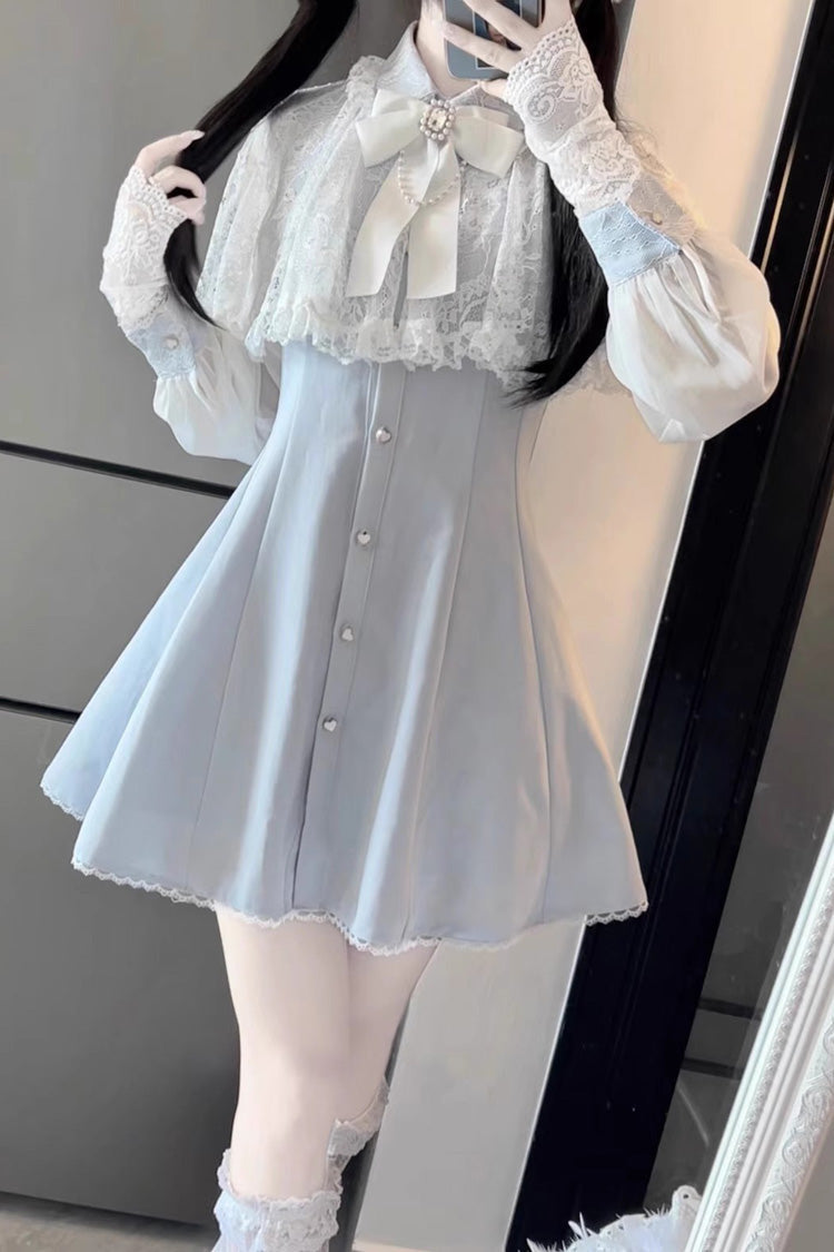 Shawl Lace Chiffon Long Sleeves Lace Slim Jirai Kei Dress
