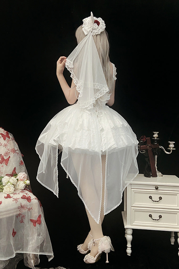 Crying Rose Double-Layer Ruffled Embroidered Bow Lace Gothic Ballet Lolita Skirt Set in 4 Shades