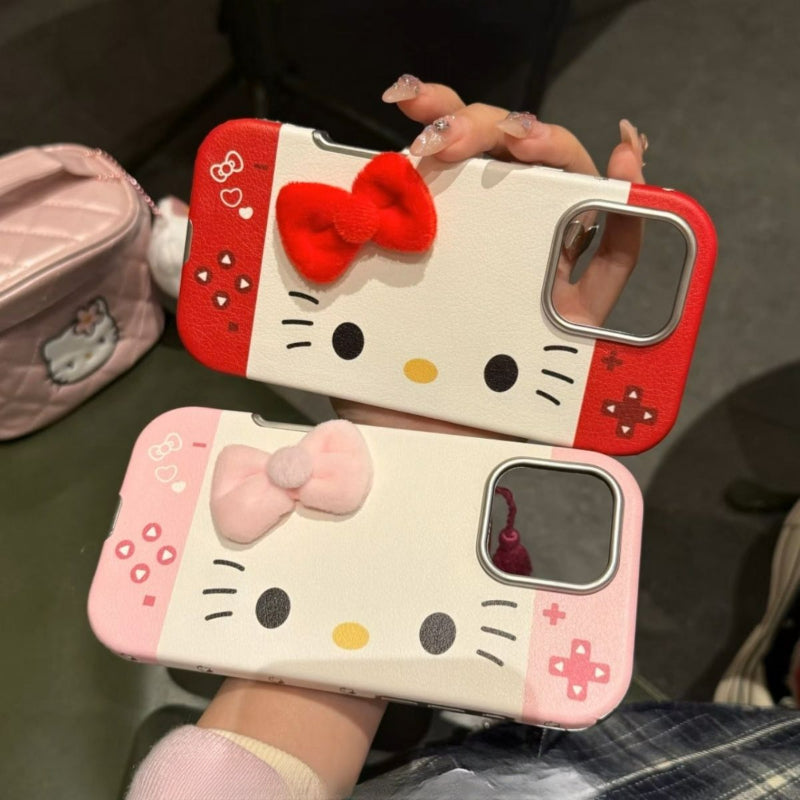 Kitty Face Leather Bow Phone Case KI698
