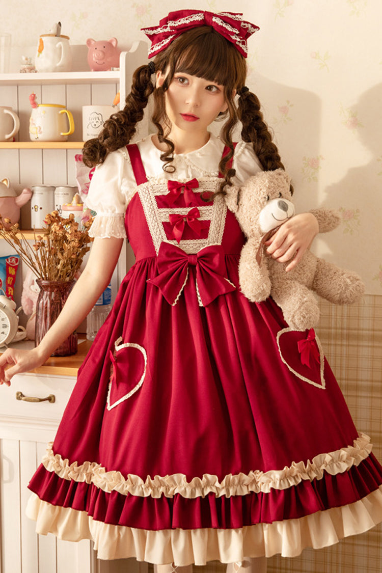 Wine Heart-Pocket Bow Classic Lolita Jumper