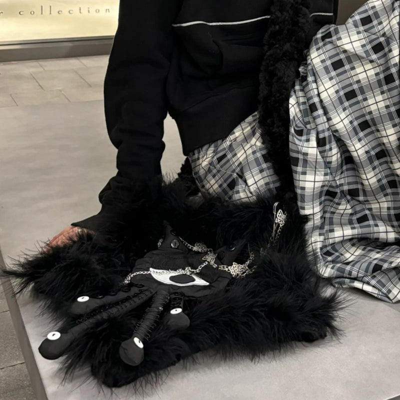 Y2K Dark Goth Stars Plush Bag