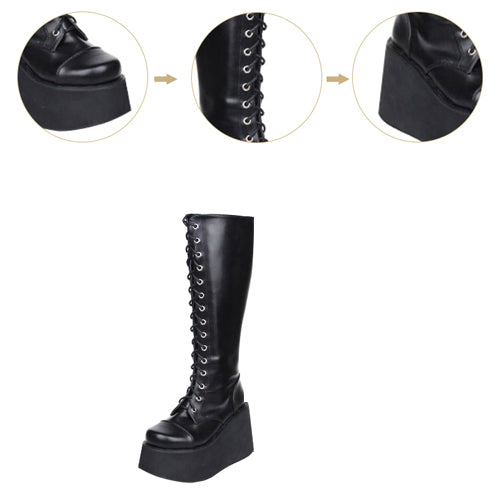 Sweet Lolita High Boots with Lace-Up Design and Concise Style