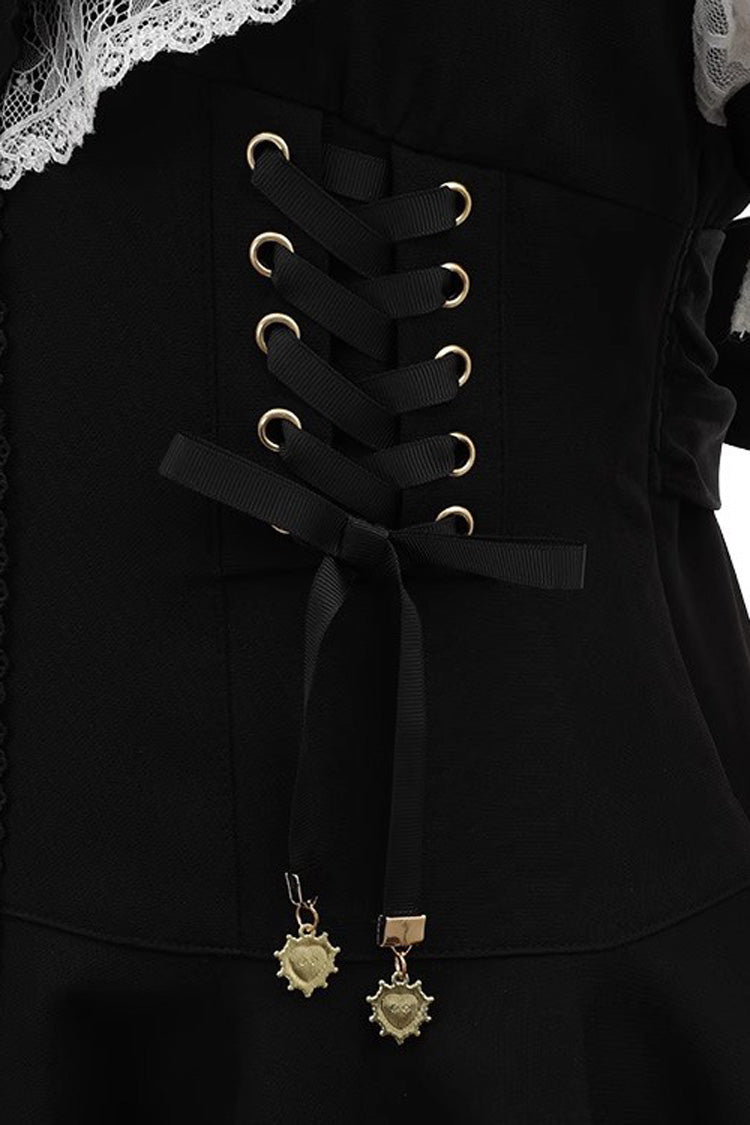 Jirai Kei Sweet Dress with Diamond Buckle, Heart Bow & Lace Faux Two-Piece