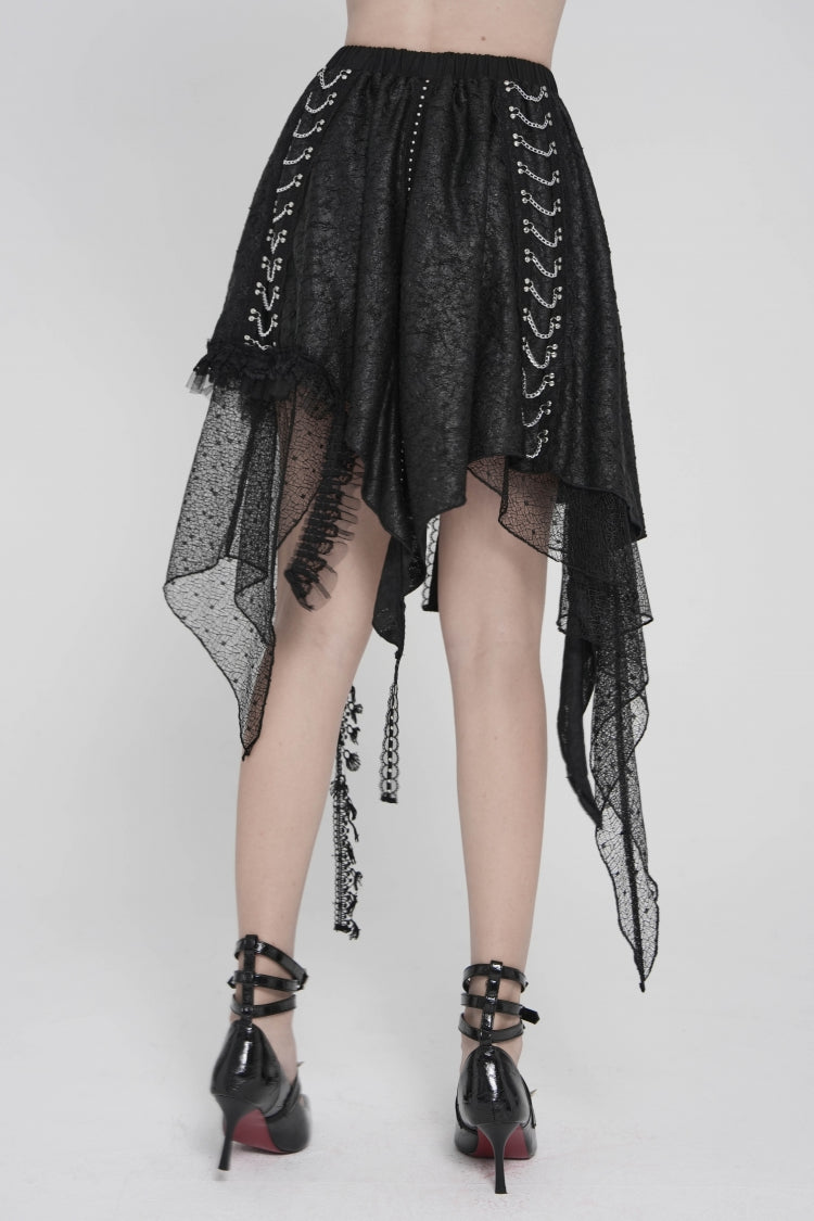 Punk Streamer Skirt with Irregular Hem and Chain Accents
