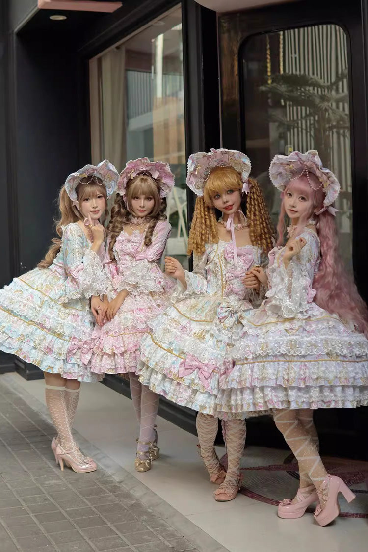 Candlelight Elegance Long Trumpet Sleeve Multi-Layer Ruffle Bow Lace Elegant Lolita Dress