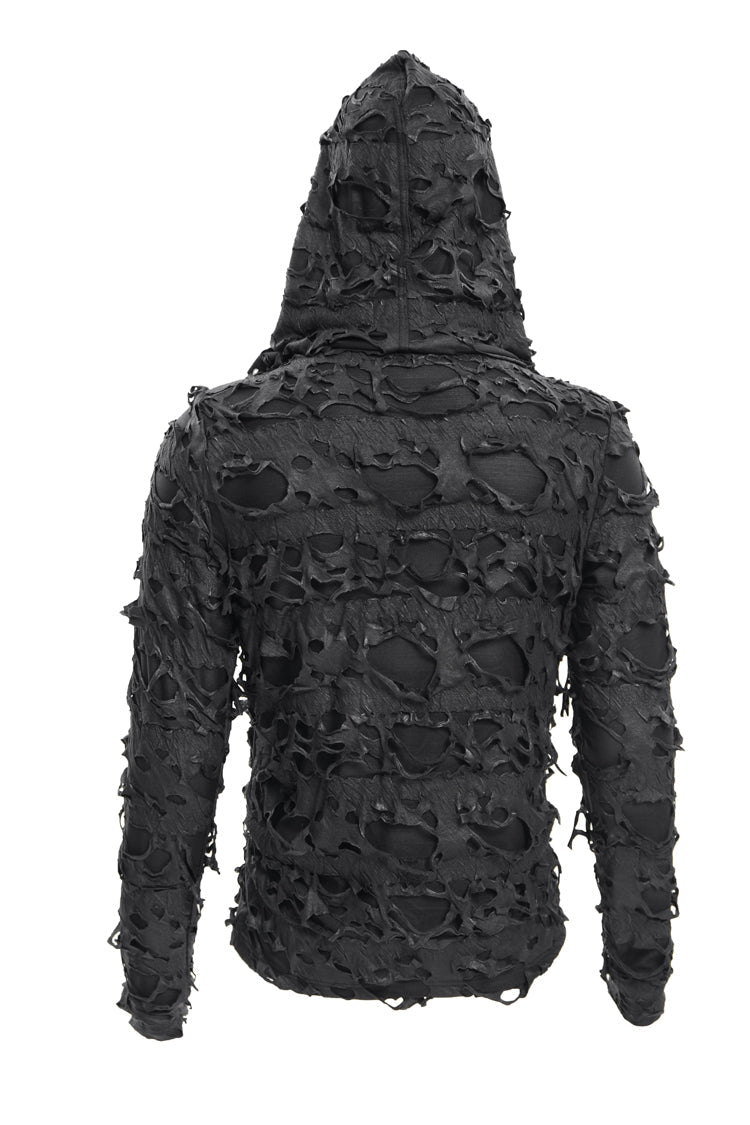 Gothic Hooded Coat with Studs and Lace-Up Front
