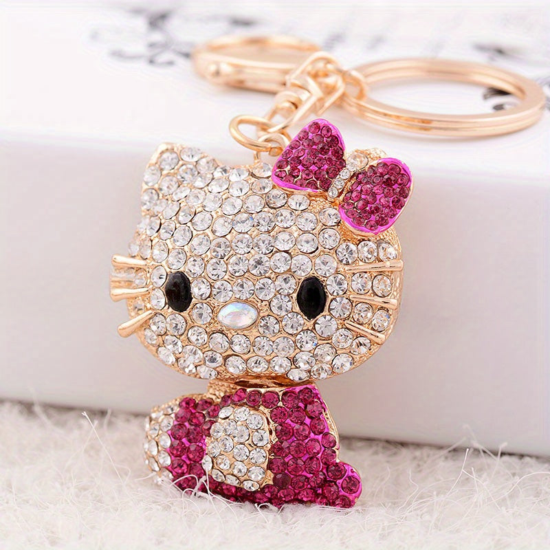 Cartoon Crystal-encrusted Alloy Kitty Keychain