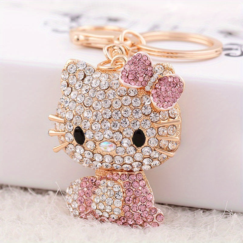 Cartoon Crystal-encrusted Alloy Kitty Keychain