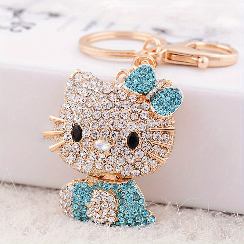 Cartoon Crystal-encrusted Alloy Kitty Keychain