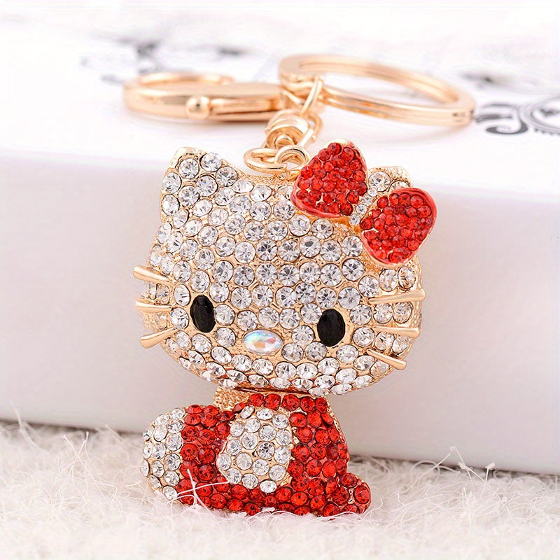 Cartoon Crystal-encrusted Alloy Kitty Keychain