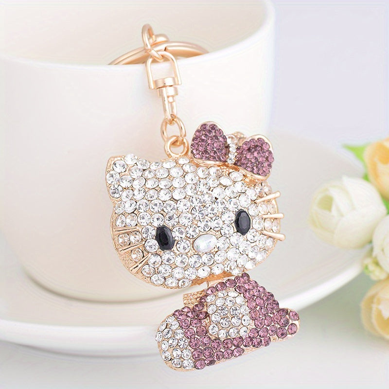 Cartoon Crystal-encrusted Alloy Kitty Keychain