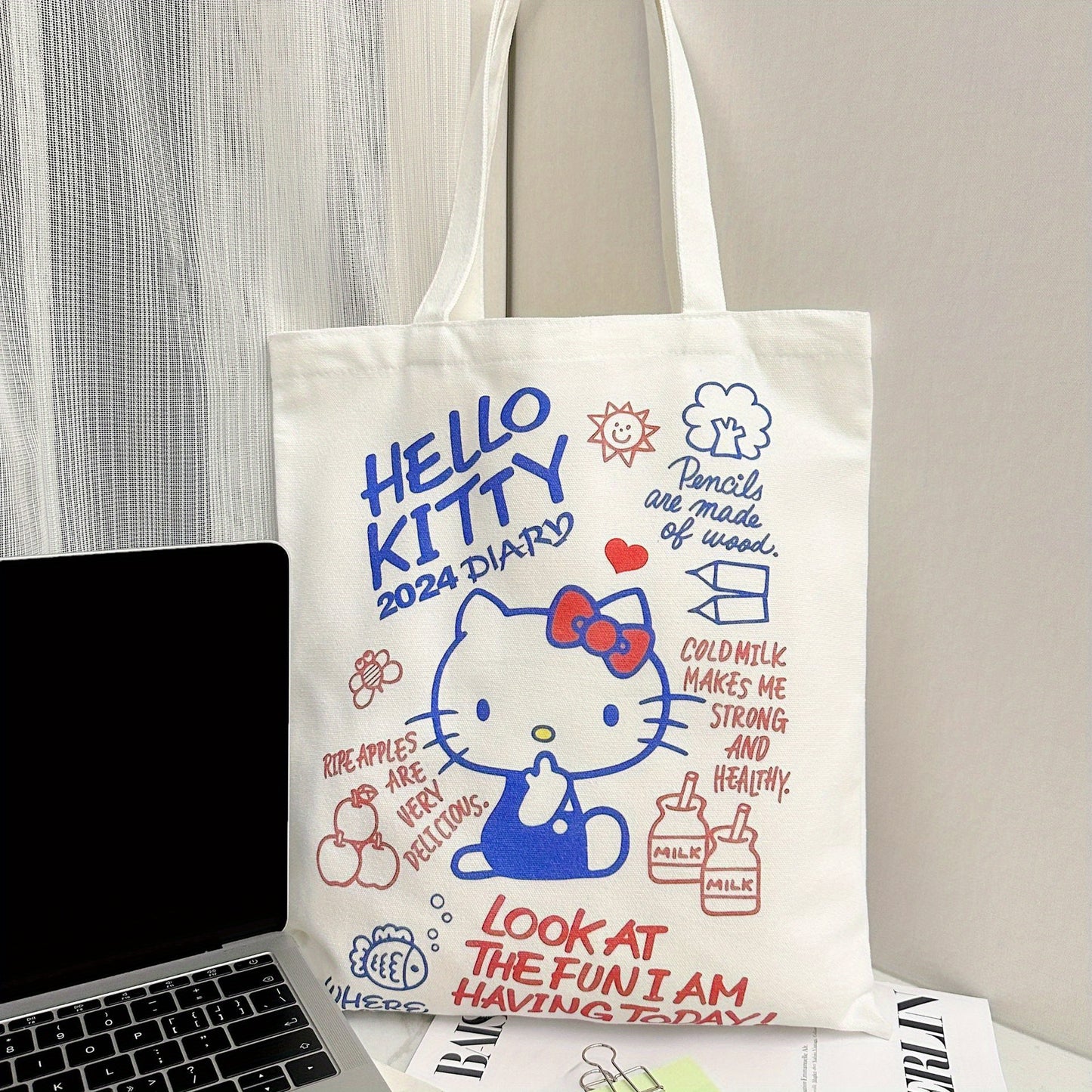 Cartoon Kitty Canvas Shoulder Tote Bag