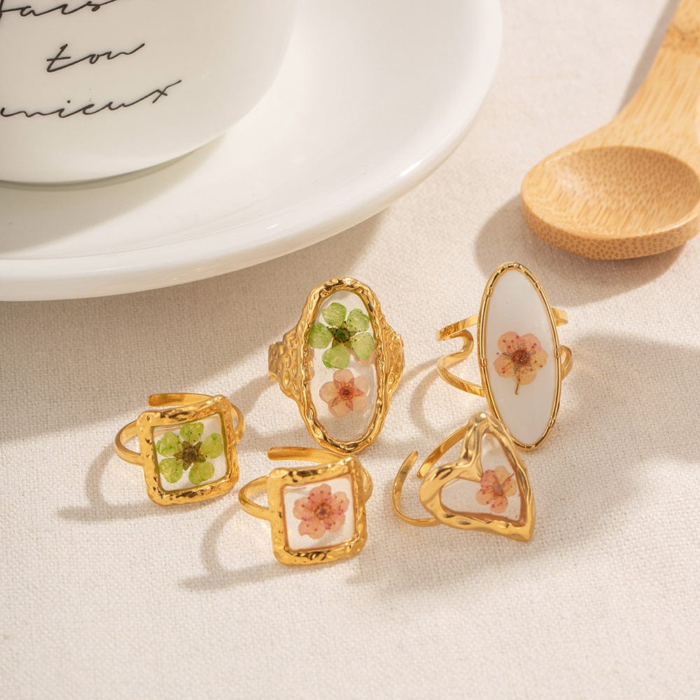 Gold Real Dried Flower Ring