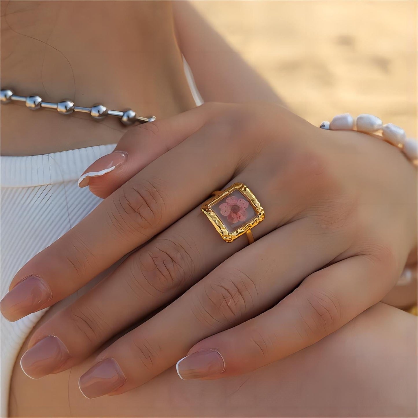 Gold Real Dried Flower Ring