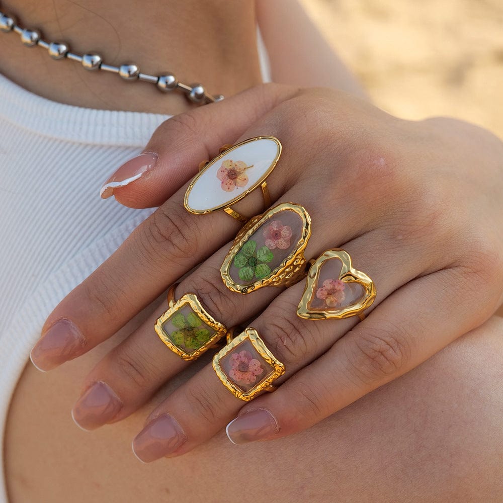 Gold Real Dried Flower Ring
