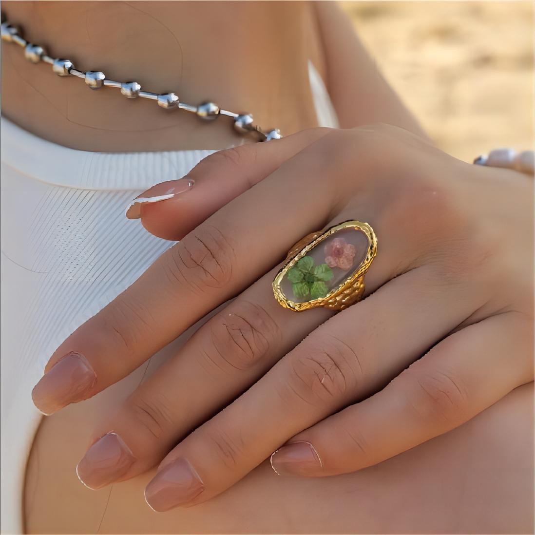 Gold Real Dried Flower Ring