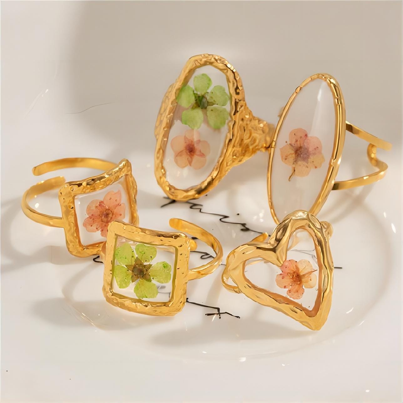 Gold Real Dried Flower Ring