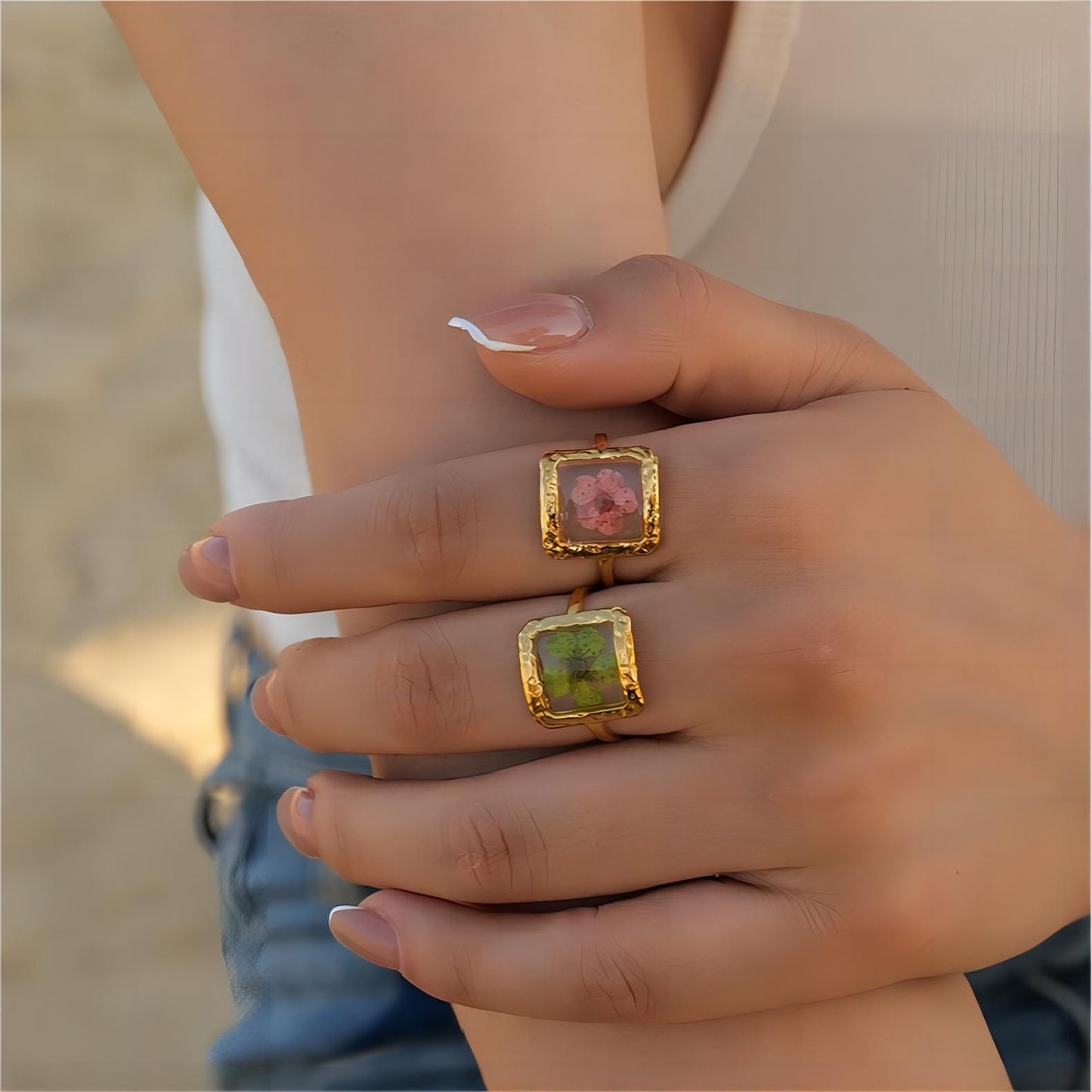 Gold Real Dried Flower Ring