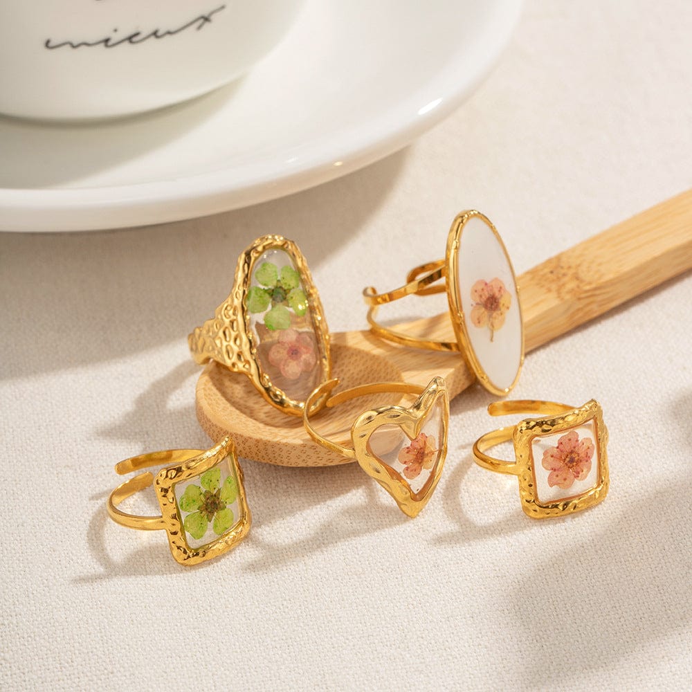 Gold Real Dried Flower Ring