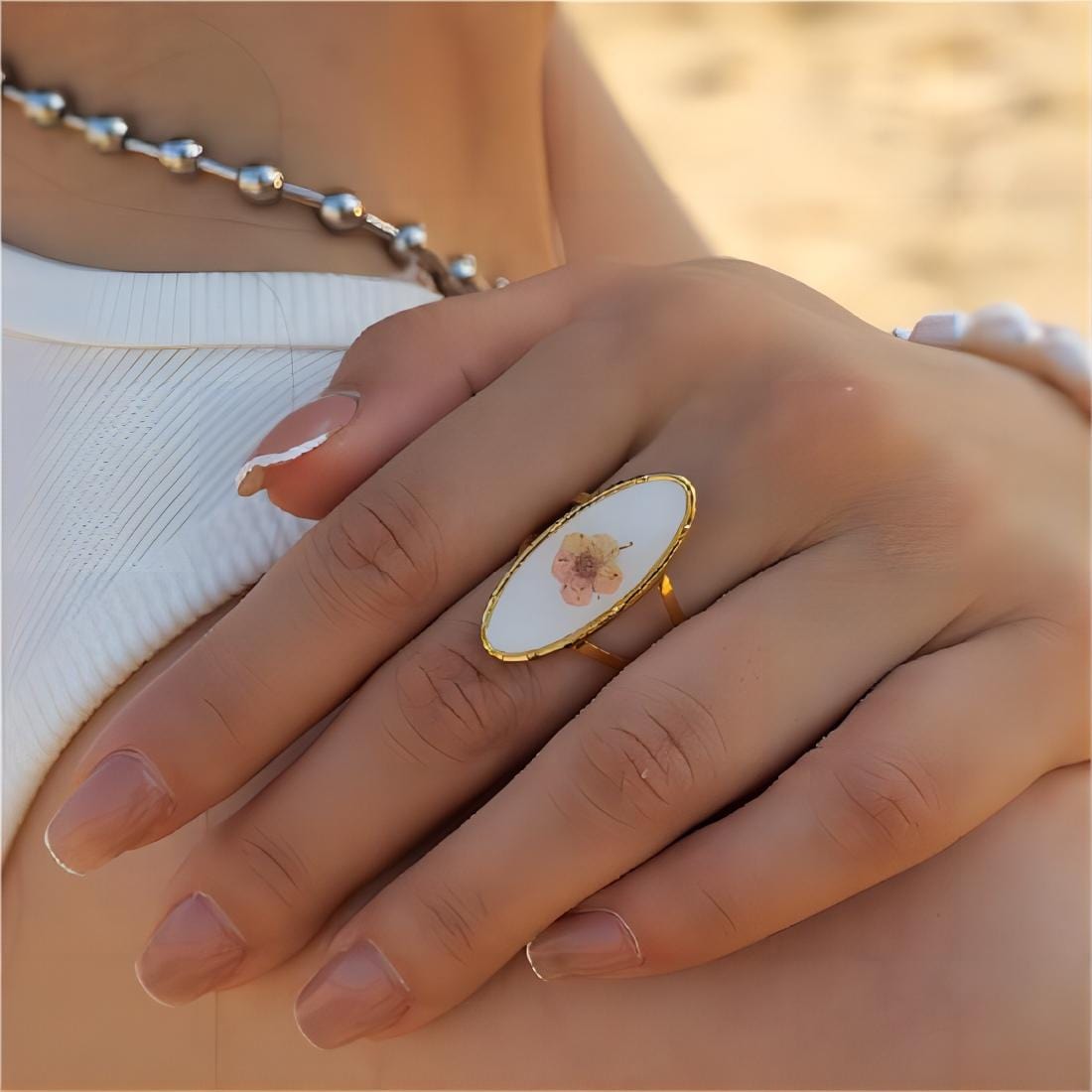 Gold Real Dried Flower Ring