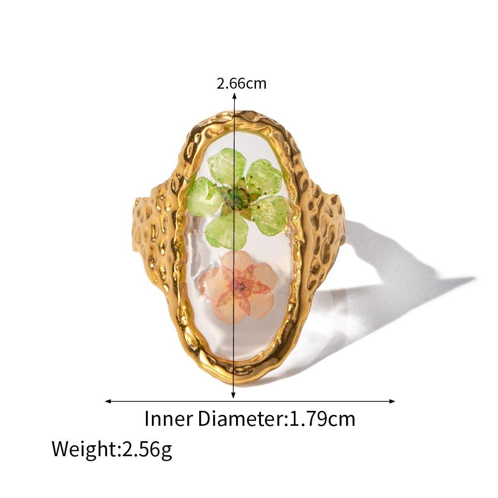 Gold Real Dried Flower Ring