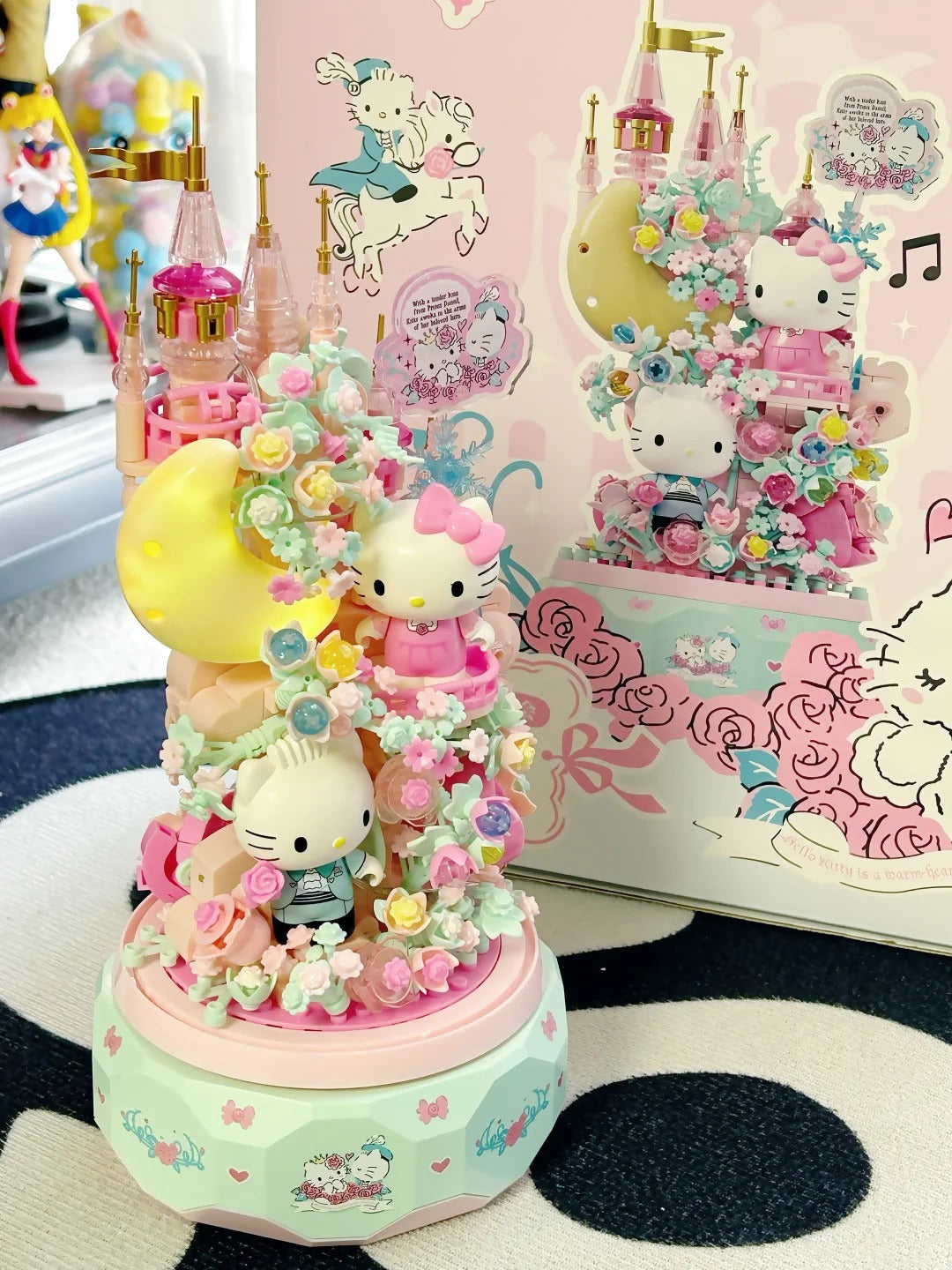 Moonlight Flowers Kitty Building Block Music Box