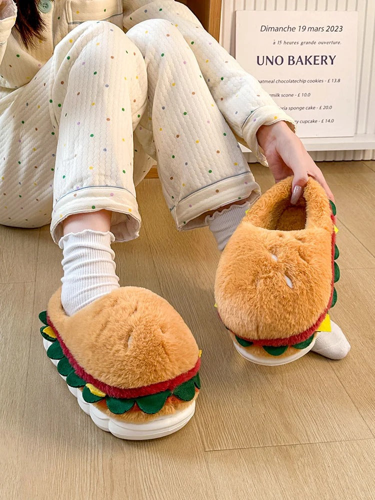 Kawaii Hamburger Fuzzy Slippers Home Slippers