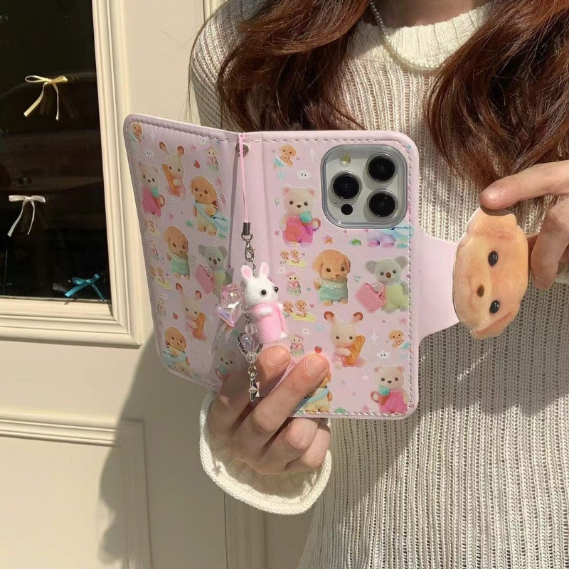 Pink Cute Puppy Family Flip Case KI733