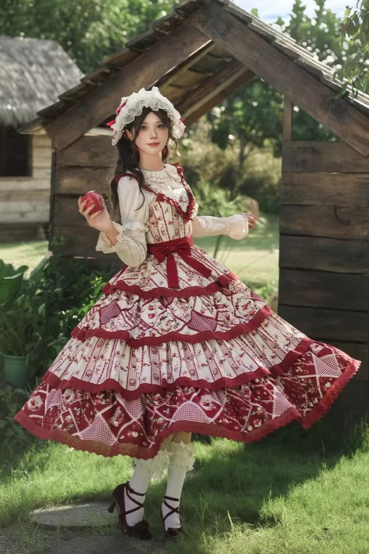 Crimson Sweet Lolita JSK with Sunflower Print and Ruffle Embroidery