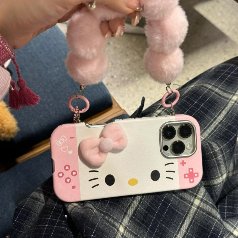 Kitty Face Leather Bow Phone Case KI698