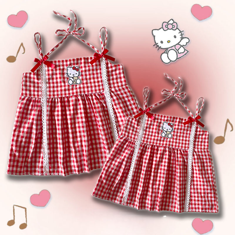 Cute Kitty Red Plaid Bow Sling KI553