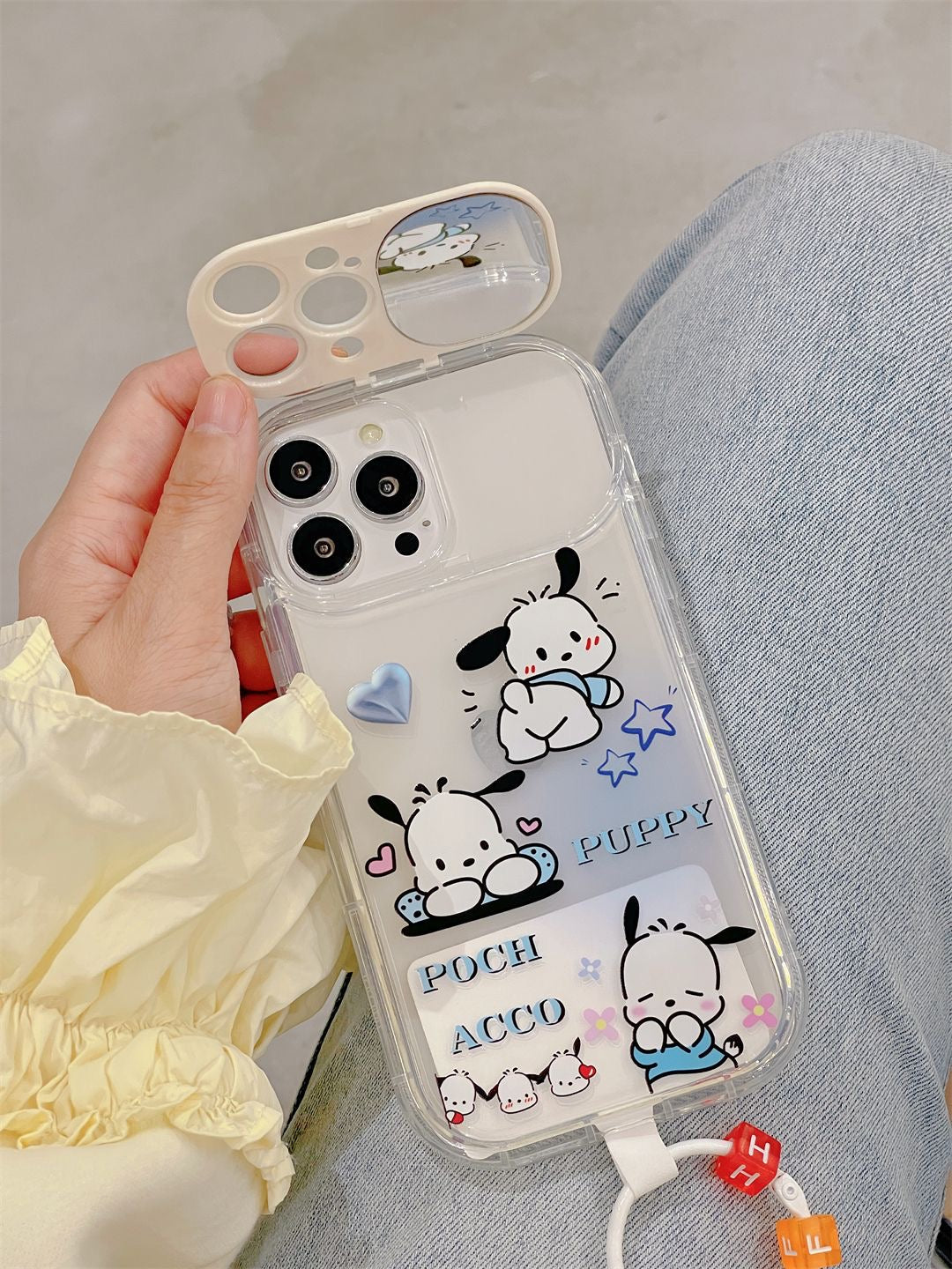 Pocha Phone Case with Mirror and Dangle Charm