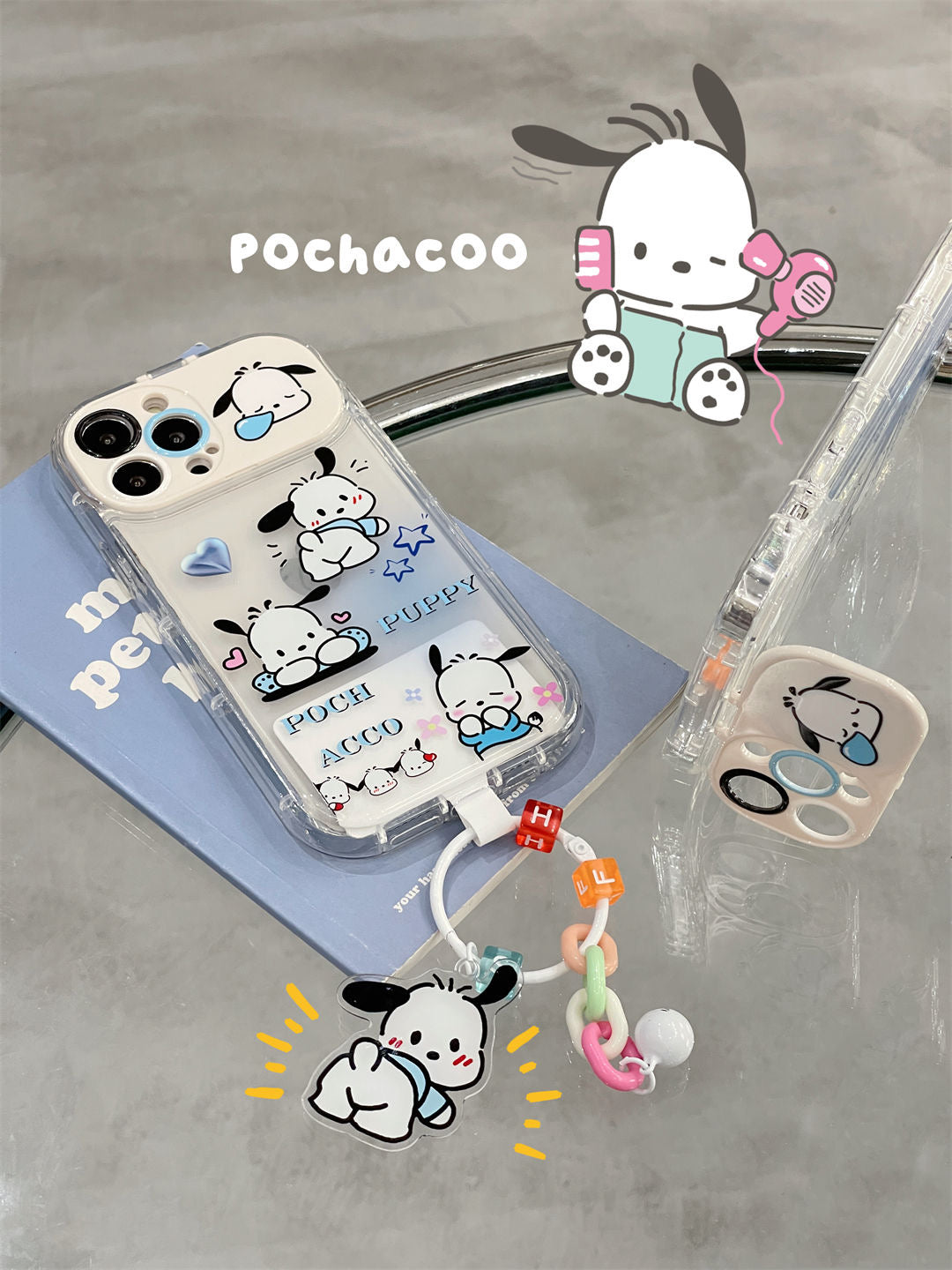 Pocha Phone Case with Mirror and Dangle Charm