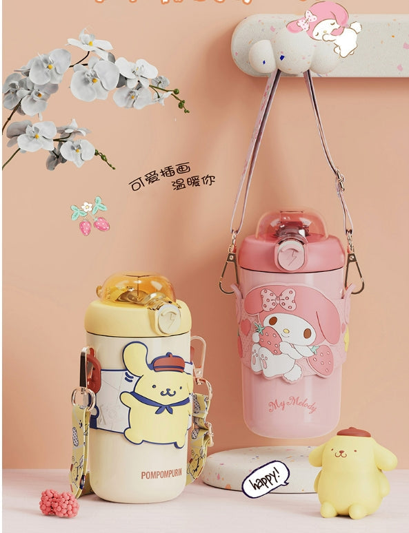 Kawaii Vacuum Bottle with Shoulder Strap 380ml