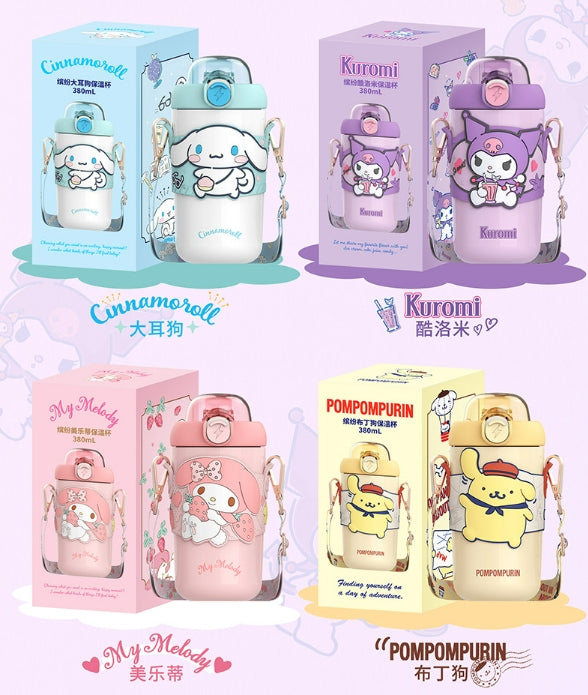 Kawaii Vacuum Bottle with Shoulder Strap 380ml