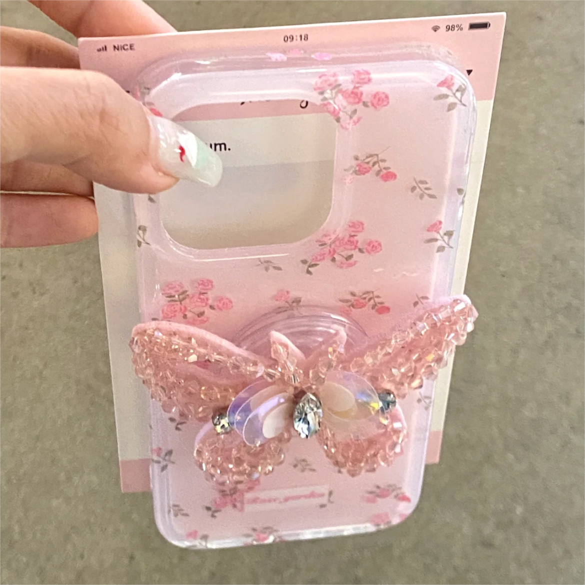 Pink Rhinestone Butterfly iPhone Case