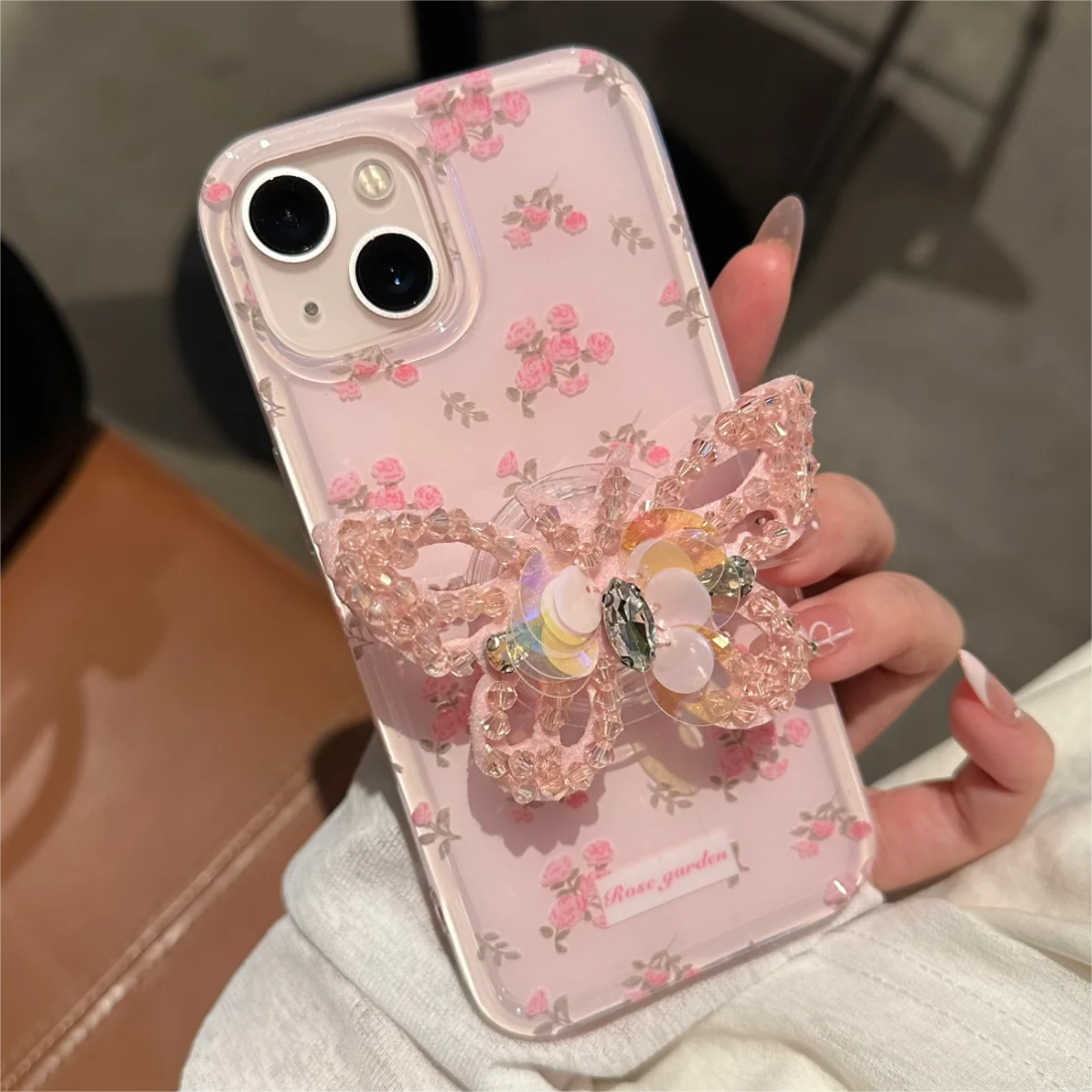 Pink Rhinestone Butterfly iPhone Case