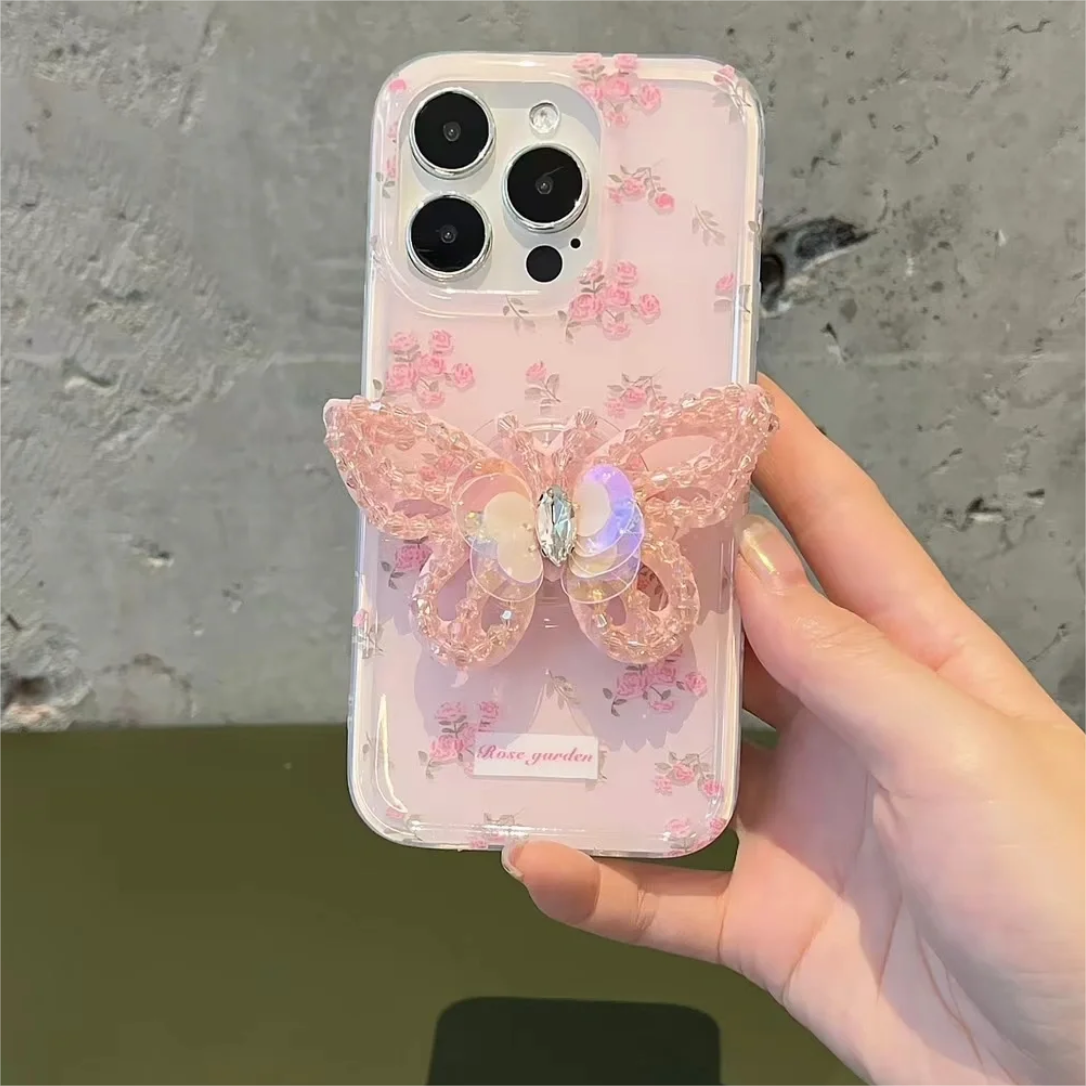 Pink Rhinestone Butterfly iPhone Case