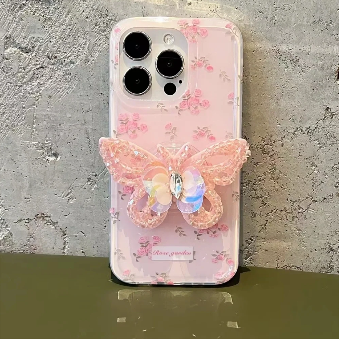 Pink Rhinestone Butterfly iPhone Case