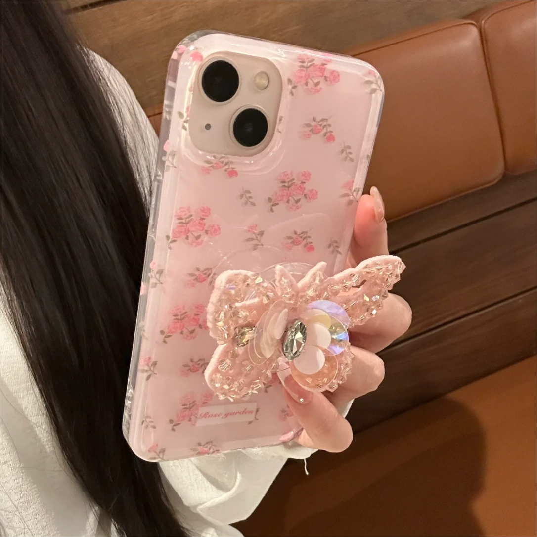 Pink Rhinestone Butterfly iPhone Case