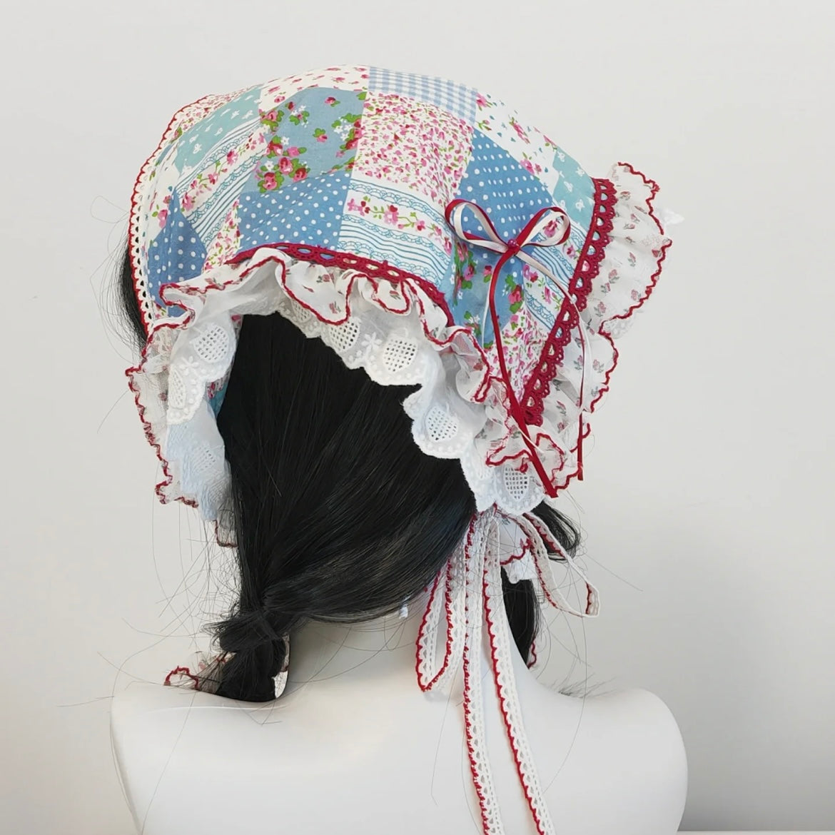 Foulard à cheveux avec nœud en ruban de dentelle florale colorée