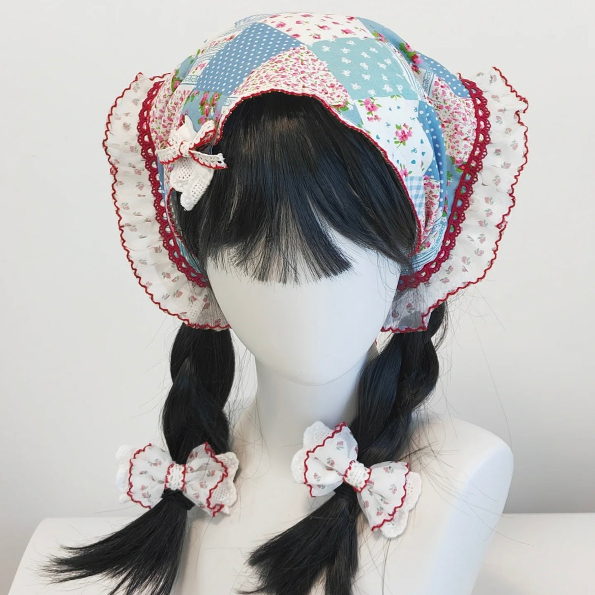 Foulard à cheveux avec nœud en ruban de dentelle florale colorée