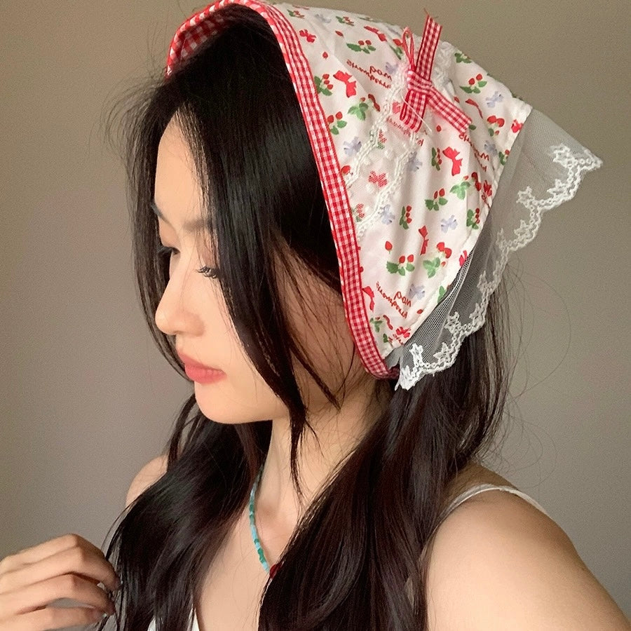 Foulard à cheveux avec nœud en ruban de dentelle florale colorée