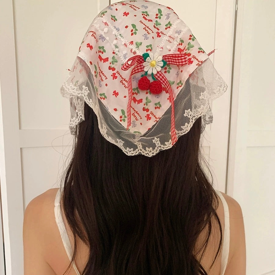 Foulard à cheveux avec nœud en ruban de dentelle florale colorée