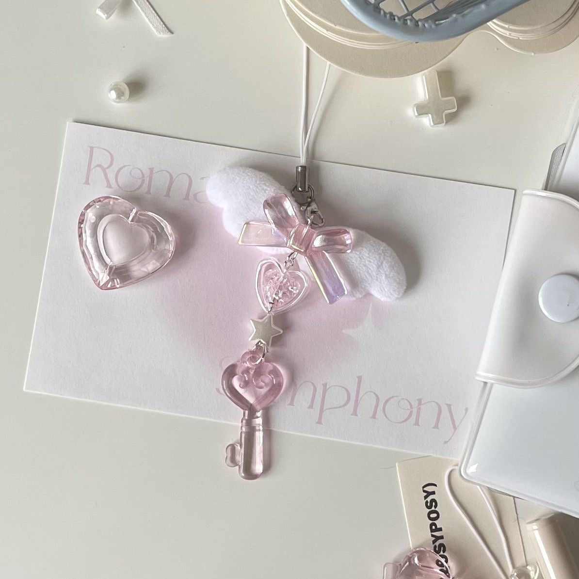 Sweet Pink Bowknot Star Keychain Phone Strap