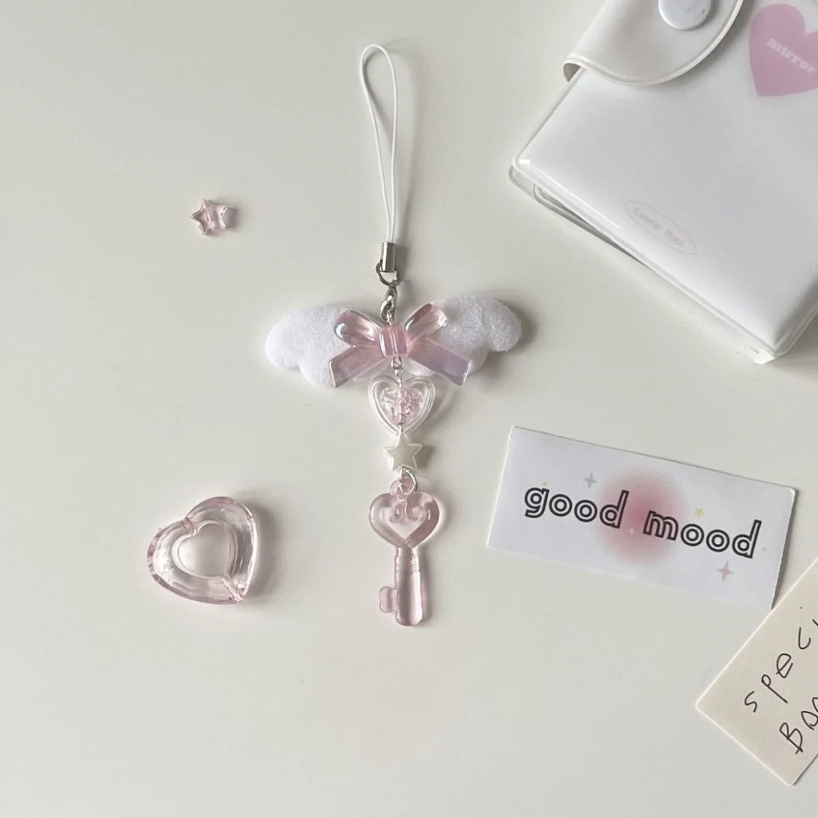 Sweet Pink Bowknot Star Keychain Phone Strap