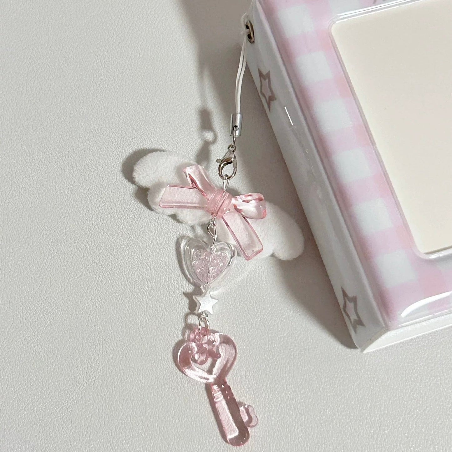 Sweet Pink Bowknot Star Keychain Phone Strap