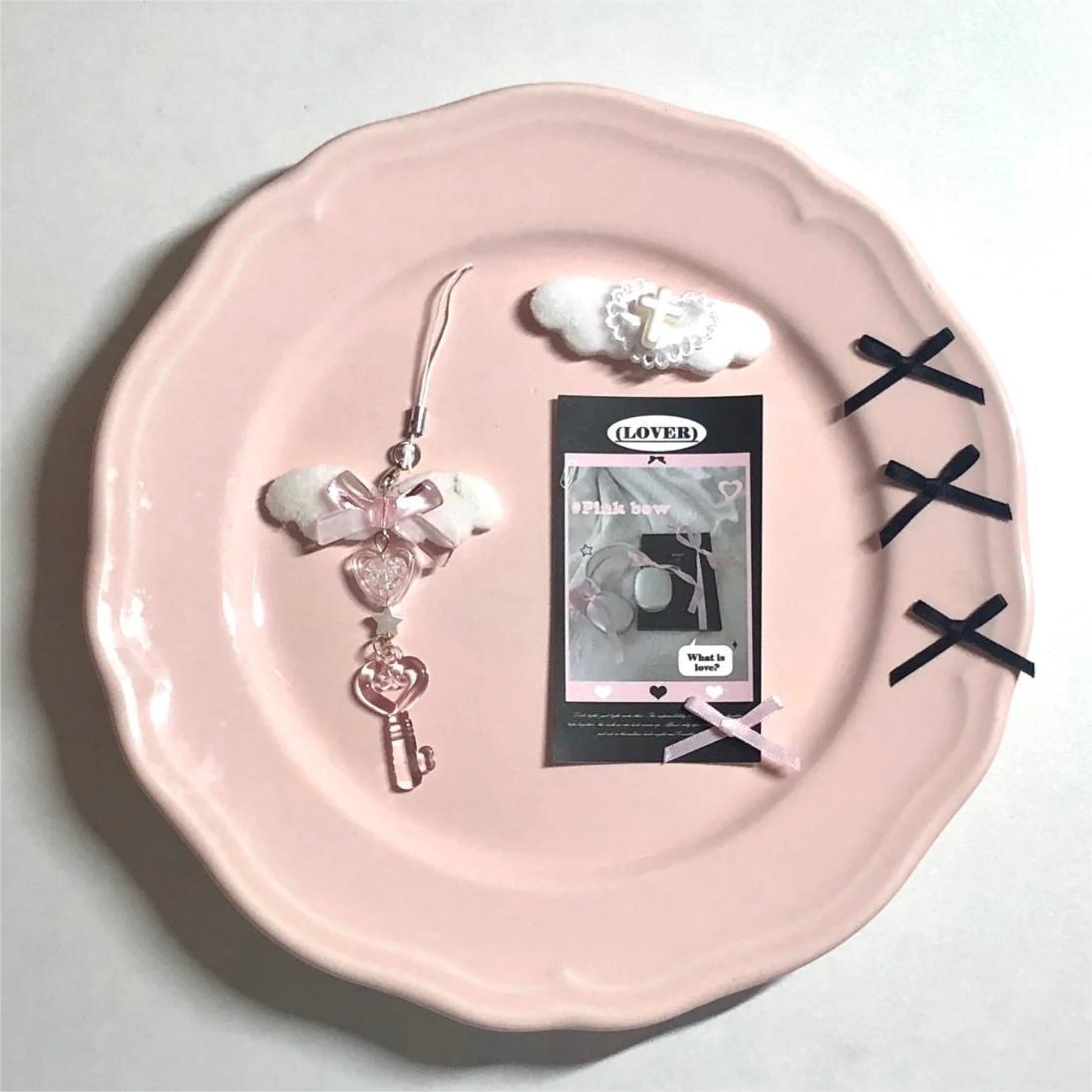 Sweet Pink Bowknot Star Keychain Phone Strap
