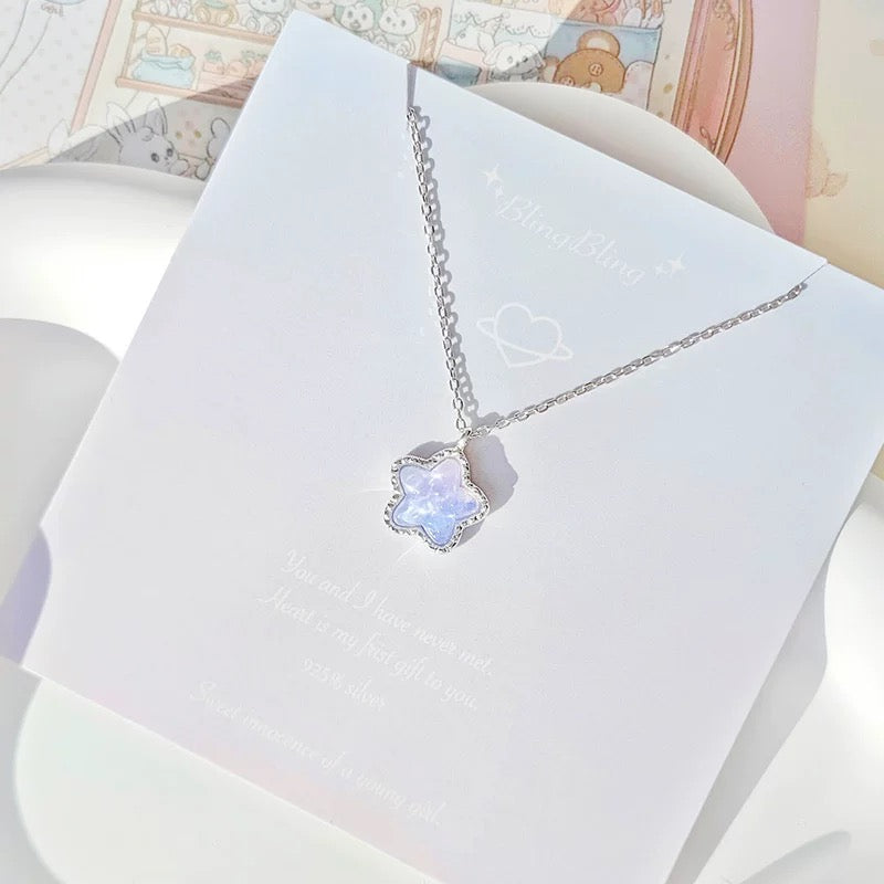 Silver Gradient Water Ripple Moon Heart Star Necklace